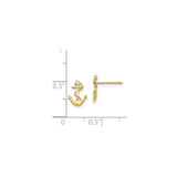 14k Yellow Gold Anchor Stud Earrings with Cubic Zirconia and Rope Design