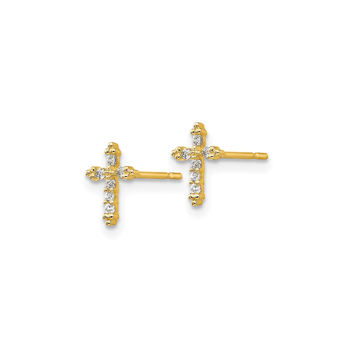 14k Yellow Gold Cross Pendant with Cubic Zirconia, Modern Religious Charm for Men and Women