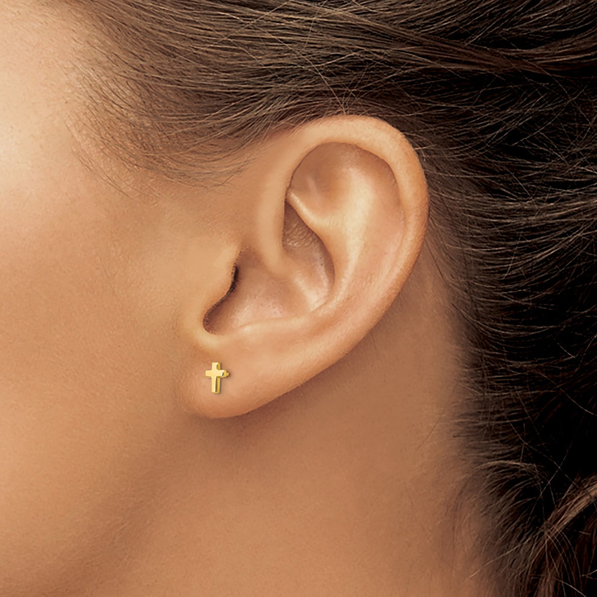 14k Yellow Gold Cross Pendant and Stud Earrings Set, Polished Finish, Classic Faith Jewelry