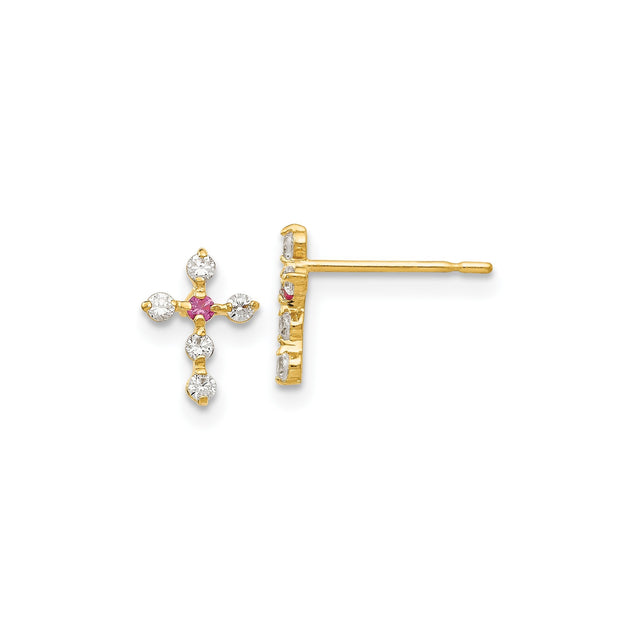 14k Yellow Gold Cross Pendant with Cubic Zirconia, Religious Charm for Men and Women