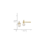 14k Yellow Gold Pearl Stud Earrings with Cubic Zirconia, Classic Bridal Jewelry for Women