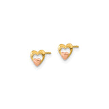 14k Yellow Gold Heart Stud Earrings with Two-Tone Open Design and Rose Gold Center