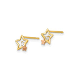 14k Yellow Gold Star Stud Earrings with Cubic Zirconia, Rose Gold Accent, Celestial Design