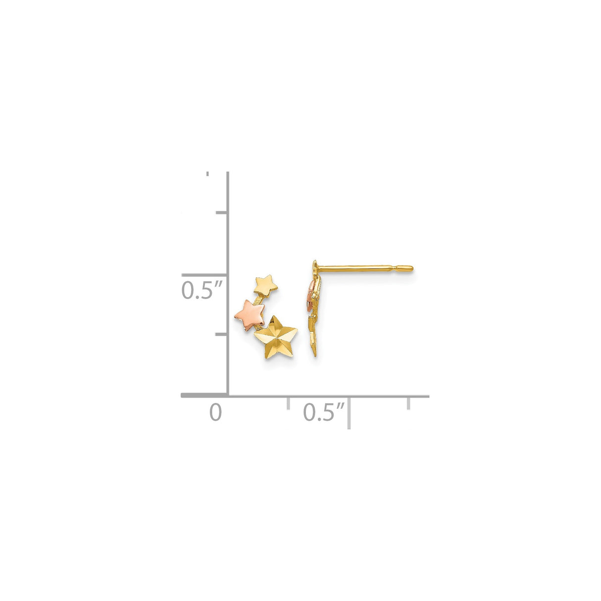 14k Two Tone Gold Star Climber Earrings with Three Polished Stars for Women
