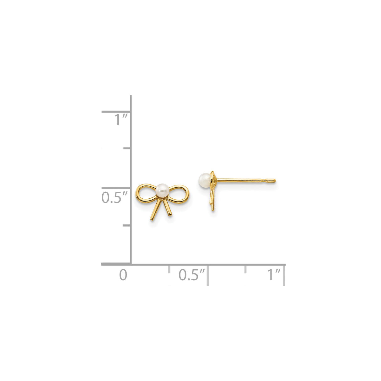 14k Yellow Gold Bow Stud Earrings with White Pearl Accent, Dainty Feminine Design