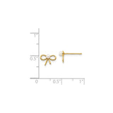 14k Yellow Gold Bow Stud Earrings with White Pearl Accent, Dainty Feminine Design