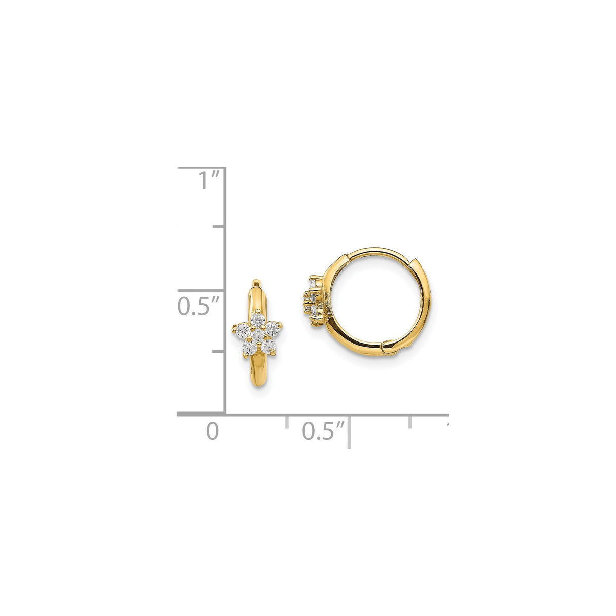 14k Yellow Gold Hoop Earrings with Cubic Zirconia, Floral Design for Women