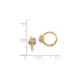 14k Yellow Gold Hoop Earrings with Cubic Zirconia, Two-Tone Floral Design, Diamond-Cut Accents