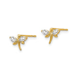 14k Yellow Gold Dragonfly Stud Earrings with Marquise Cut Cubic Zirconia Wings