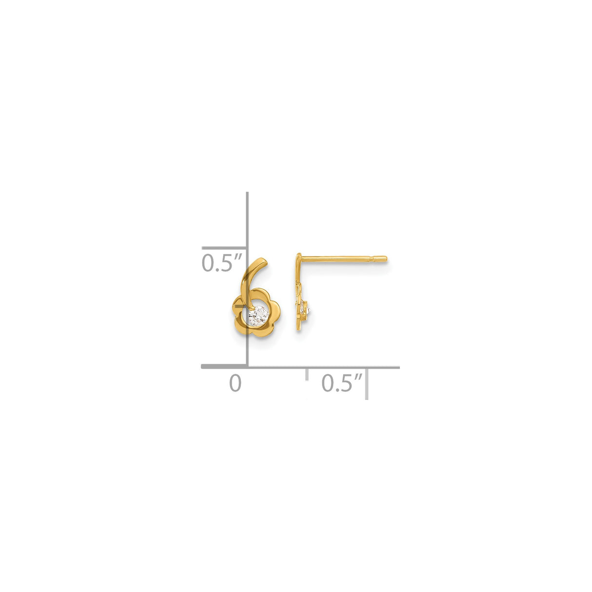 14k Yellow Gold Flower Stud Earrings with Cubic Zirconia, Open Petal Design