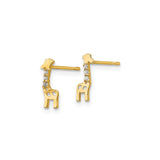 14k Yellow Gold Giraffe Stud Earrings with Cubic Zirconia, Whimsical Animal Jewelry for Women or Girls