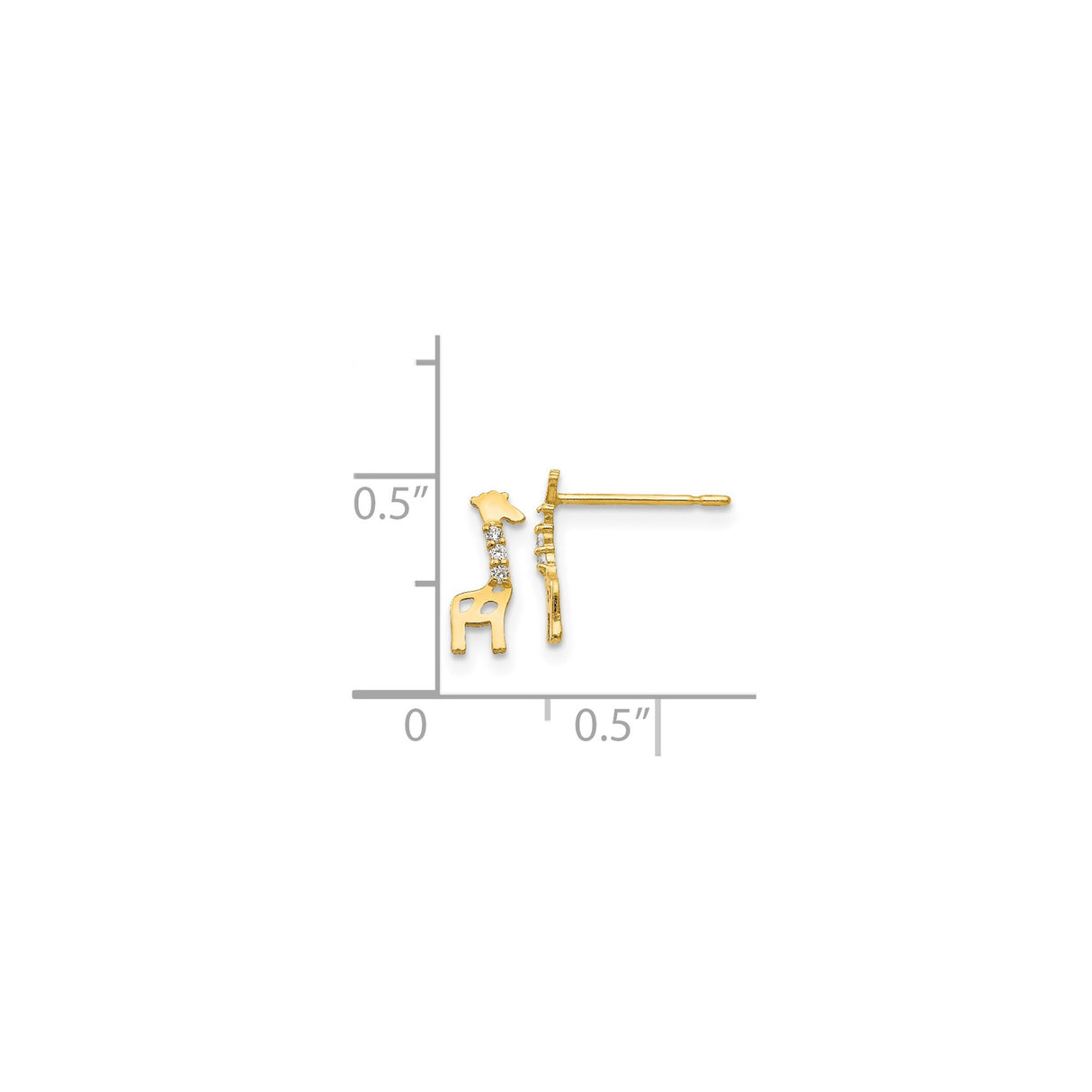 14k Yellow Gold Giraffe Stud Earrings with Cubic Zirconia, Whimsical Animal Jewelry for Women or Girls