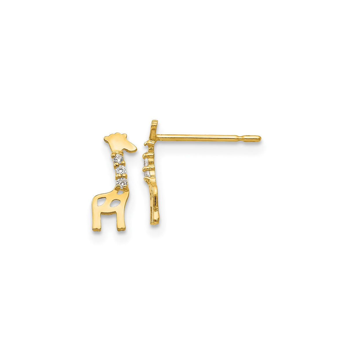 14k Yellow Gold Giraffe Stud Earrings with Cubic Zirconia, Whimsical Animal Jewelry for Women or Girls