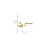 14k Yellow Gold Bunny Stud Earrings with Cubic Zirconia Tail, Cute Animal Motif for Women or Girls