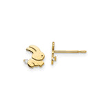 14k Yellow Gold Bunny Stud Earrings with Cubic Zirconia Tail, Cute Animal Motif for Women or Girls
