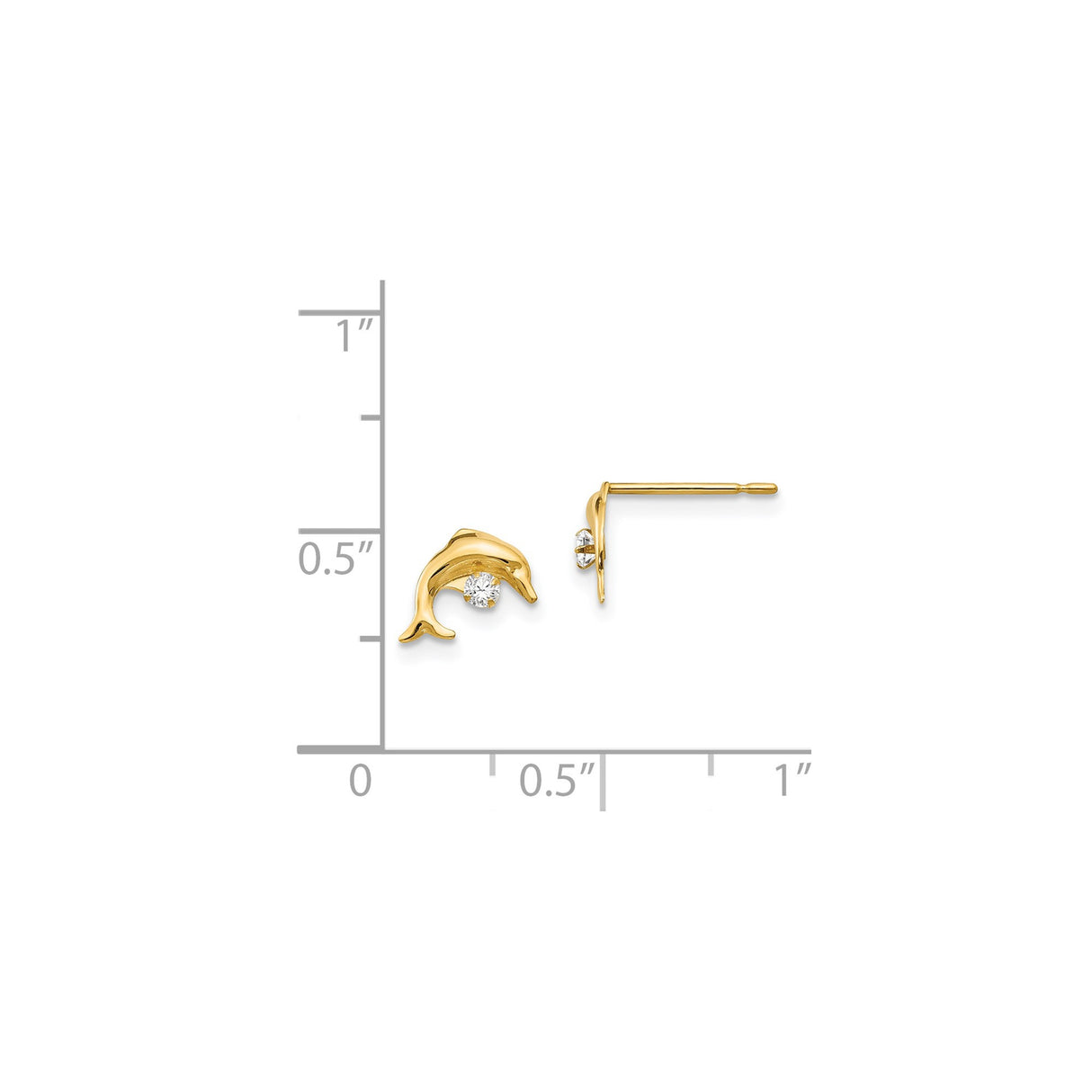 14k Yellow Gold Dolphin Stud Earrings with Cubic Zirconia, Ocean Theme for Women