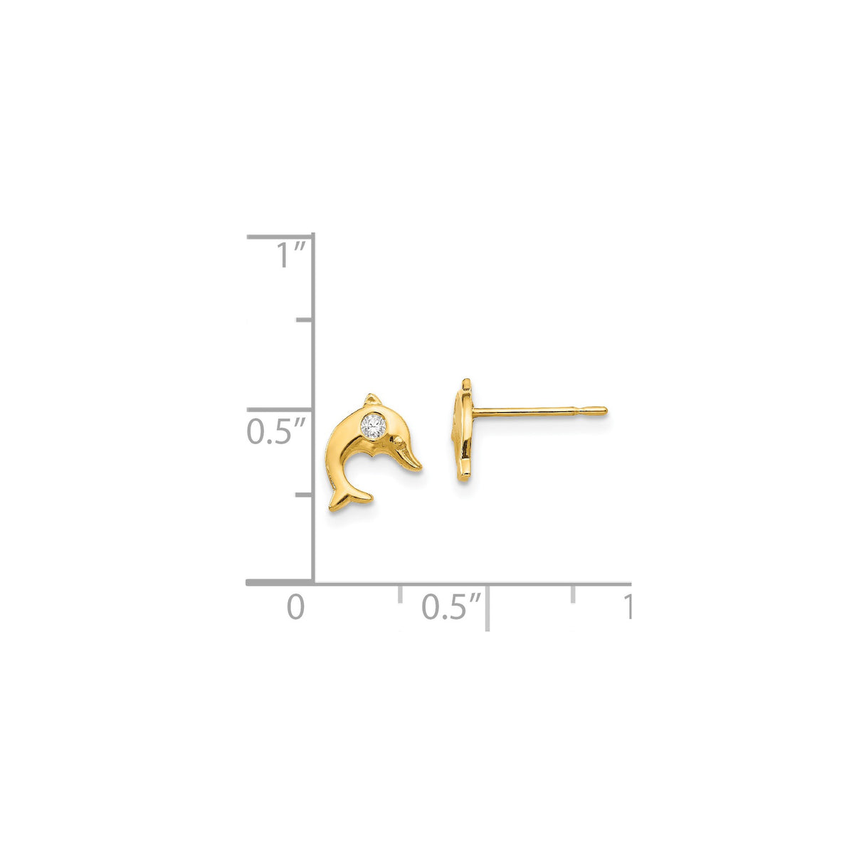 14k Yellow Gold Dolphin Stud Earrings with Cubic Zirconia, Ocean Theme Jewelry for Women or Girls