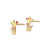 14k Two-Tone Gold Reindeer Stud Earrings with Cubic Zirconia and Red Nose Bow Holiday Theme
