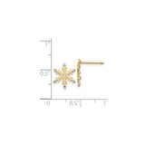 14k Yellow Gold Snowflake Stud Earrings with Cubic Zirconia, Winter Holiday Theme