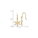 14k Yellow Gold Snowflake Drop Earrings with Cubic Zirconia, Winter Holiday Theme