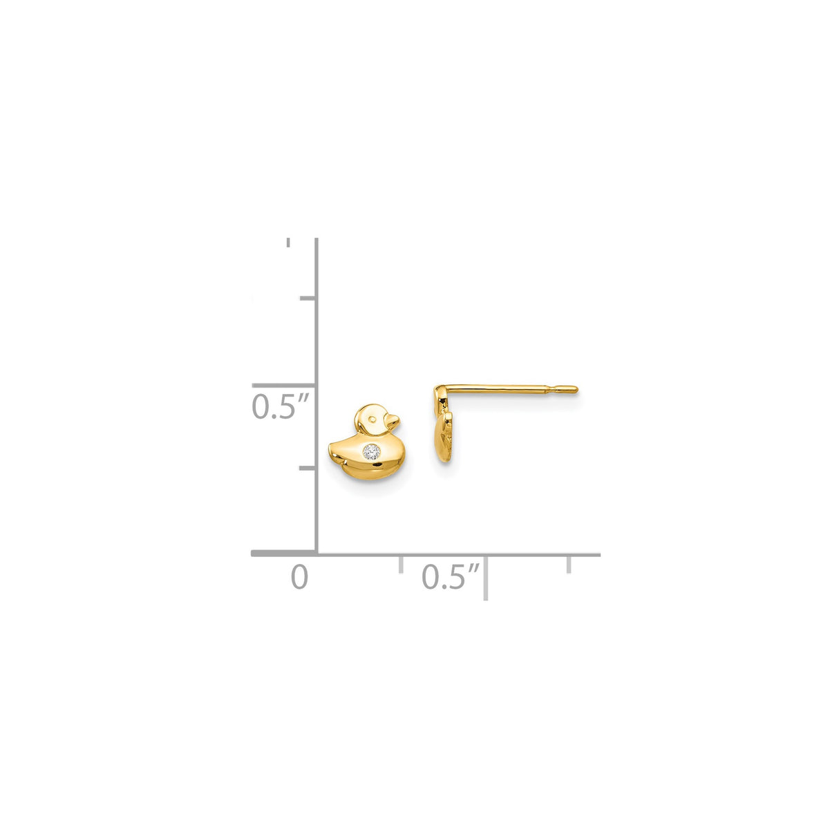 14k Yellow Gold Duck Stud Earrings with Cubic Zirconia, Mini Animal Design