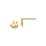 14k Yellow Gold Duck Stud Earrings with Cubic Zirconia, Mini Animal Design