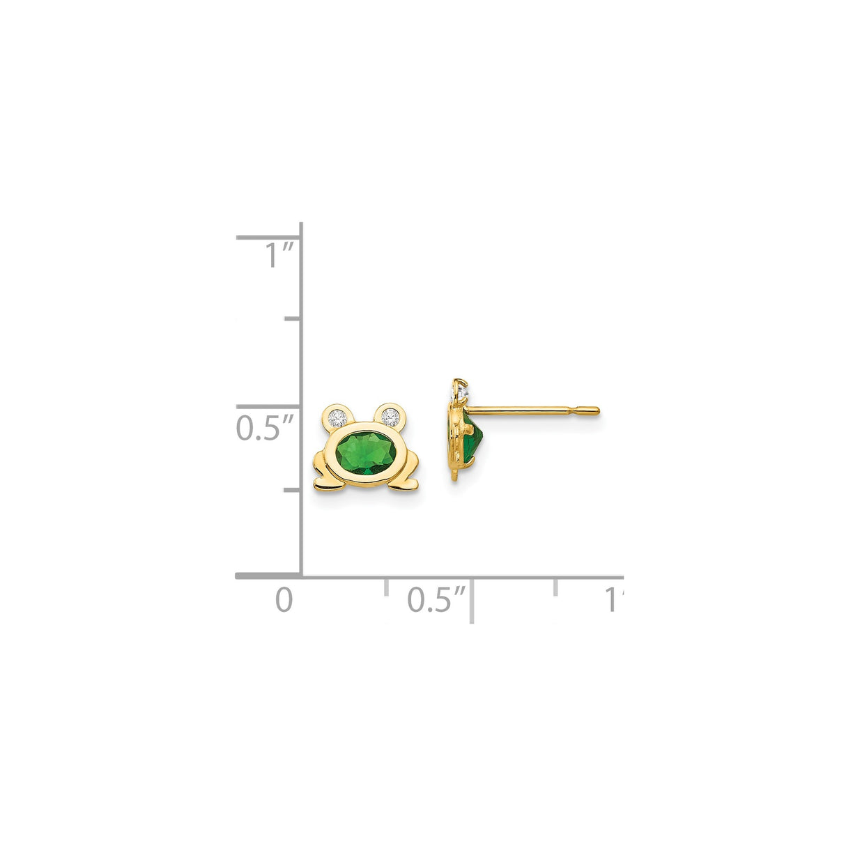 14k Yellow Gold Frog Stud Earrings with Cubic Zirconia Eyes, Whimsical Nature-Inspired Design