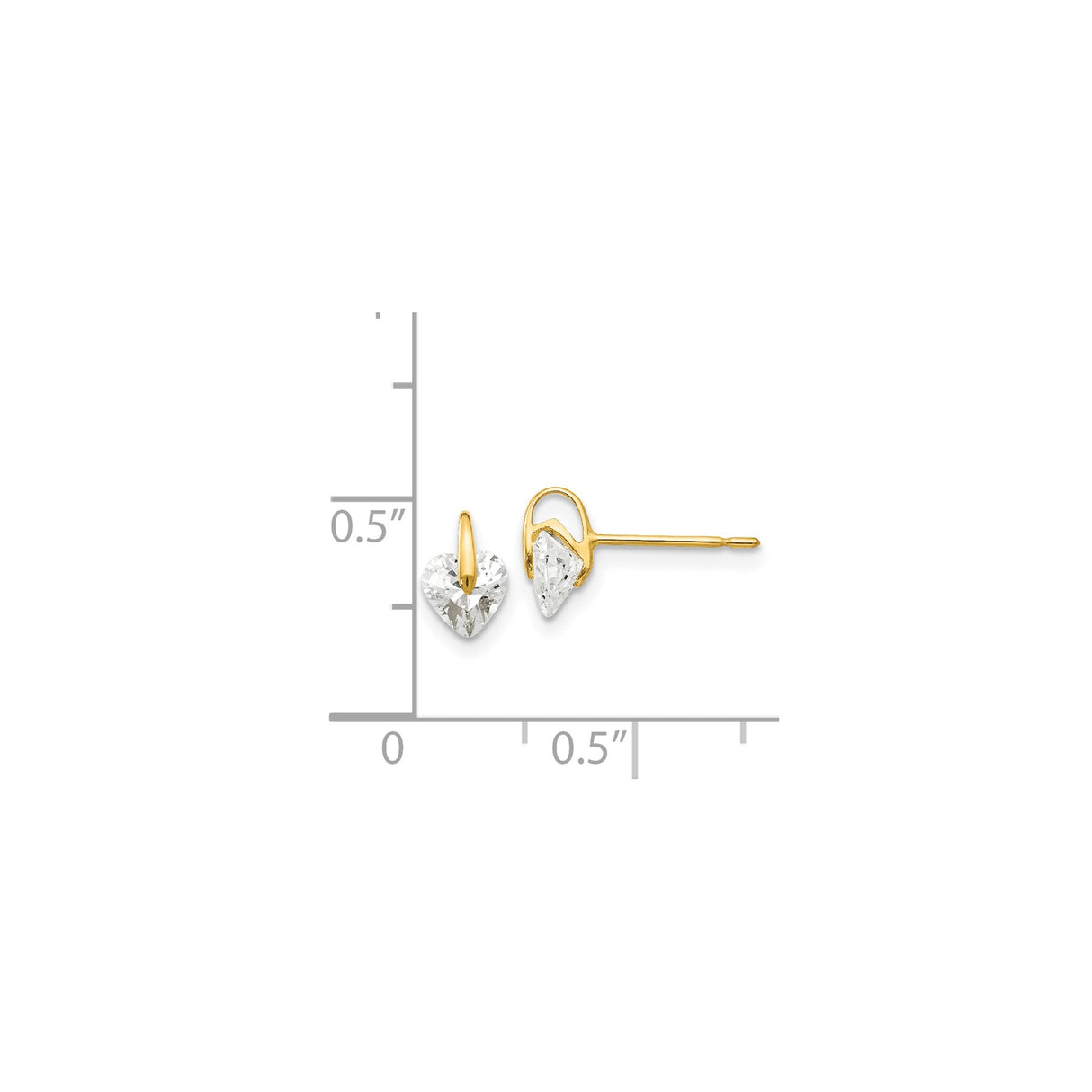 14k Yellow Gold Heart Stud Earrings with Cubic Zirconia, Dainty Minimalist Design