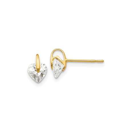 14k Yellow Gold Heart Stud Earrings with Cubic Zirconia, Dainty Minimalist Design
