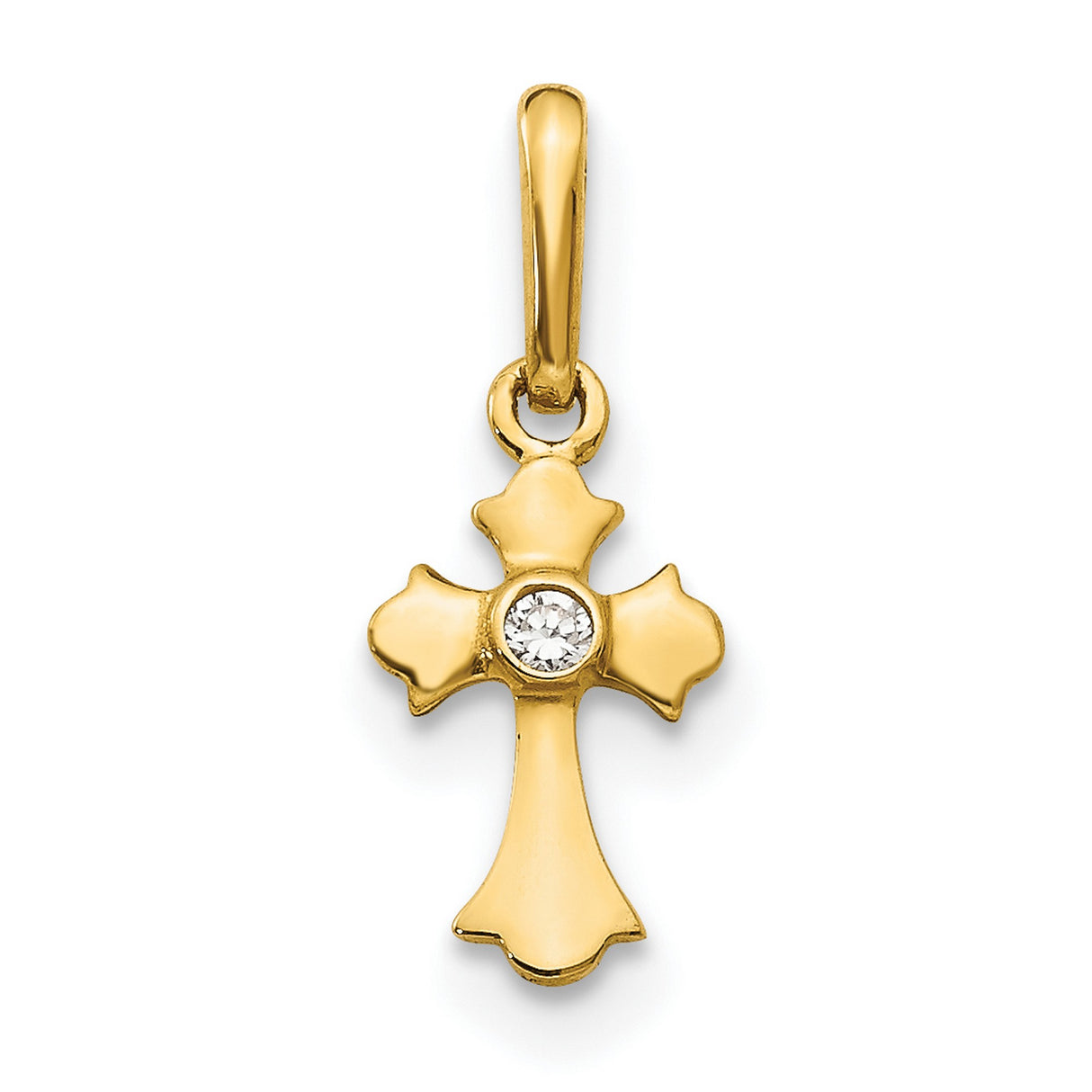 Madi K CZ Childrens Cross Charm Pendant in Real 14k Yellow Gold