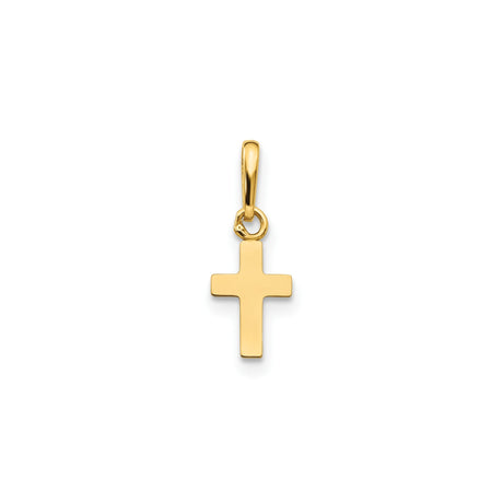 14k Yellow Gold Cross Pendant, Sleek Modern Unisex Religious Charm for Men and Women