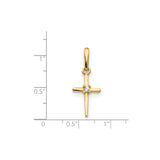 14k Yellow Gold Cross Pendant with Cubic Zirconia, Minimalist Polished Design for Men and Women