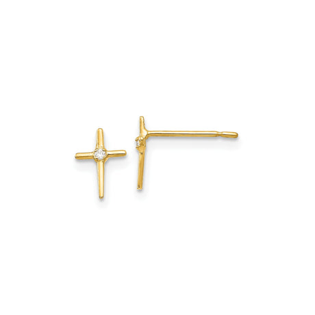 14k Yellow Gold Cross Pendant with Cubic Zirconia, Sleek Modern Design for Men and Women