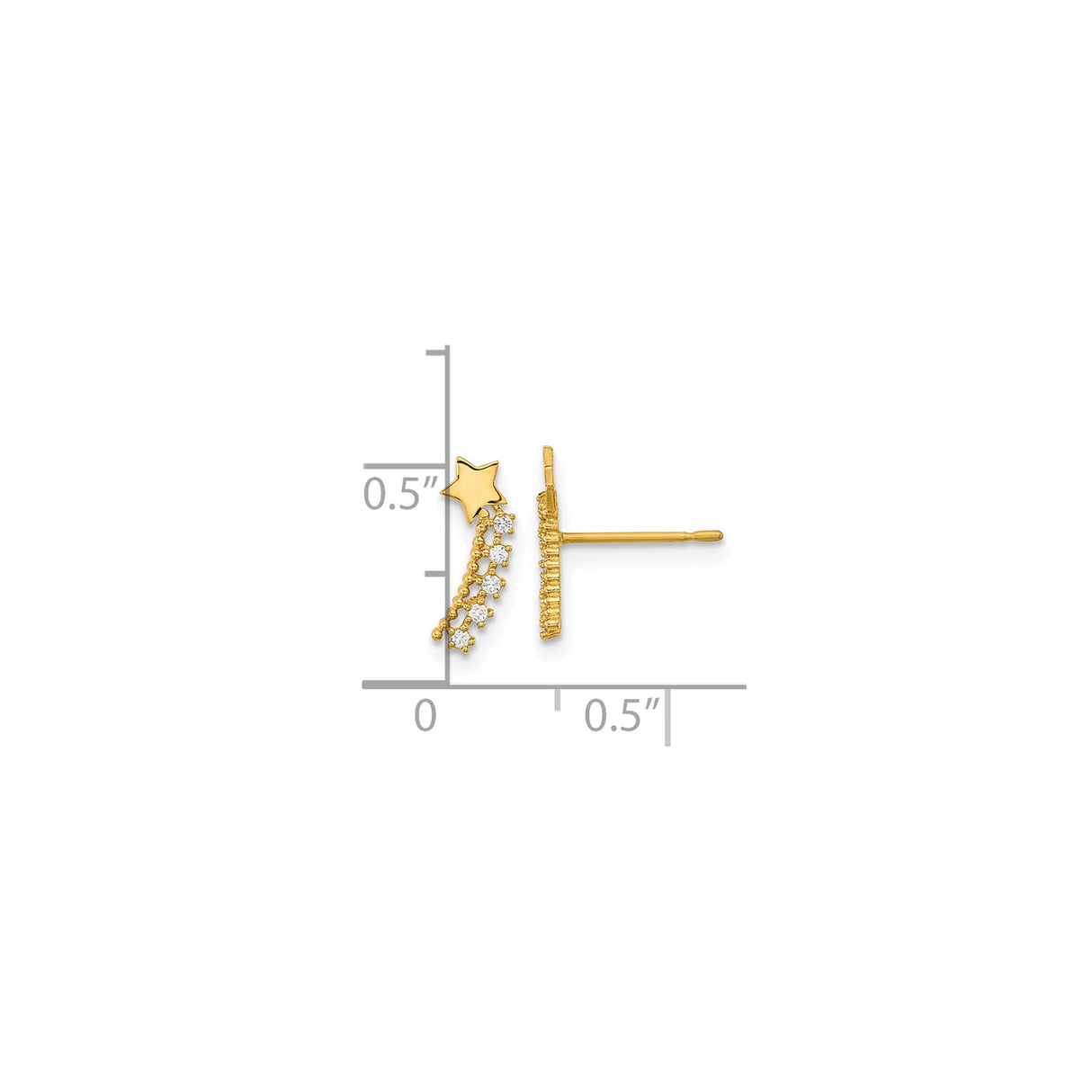 14k Yellow Gold Shooting Star Stud Earrings with Cubic Zirconia, Celestial Theme for Women