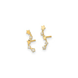 14k Yellow Gold Curved Constellation Stud Earrings with Cubic Zirconia and Star Accents