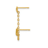 14k Yellow Gold Double Stud Earrings with Cubic Zirconia, Butterfly and Flower Design, Chain Link Style