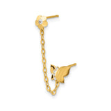 14k Yellow Gold Double Stud Earrings with Cubic Zirconia, Butterfly and Flower Design, Chain Link Style