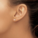 14k Yellow Gold Butterfly Stud Earrings with Pink Cubic Zirconia, Dainty Nature-Inspired Jewelry