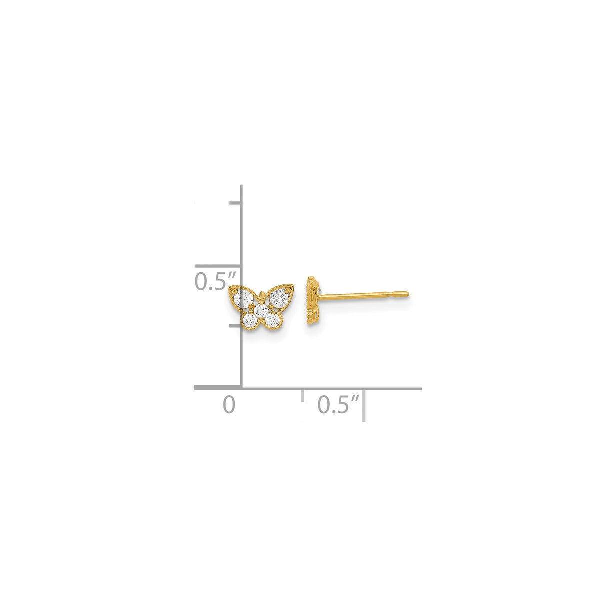 14k Yellow Gold Butterfly Stud Earrings with Cubic Zirconia, Delicate Nature-Inspired Design