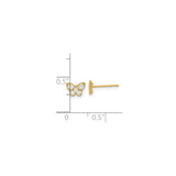 14k Yellow Gold Butterfly Stud Earrings with Cubic Zirconia, Delicate Nature-Inspired Design