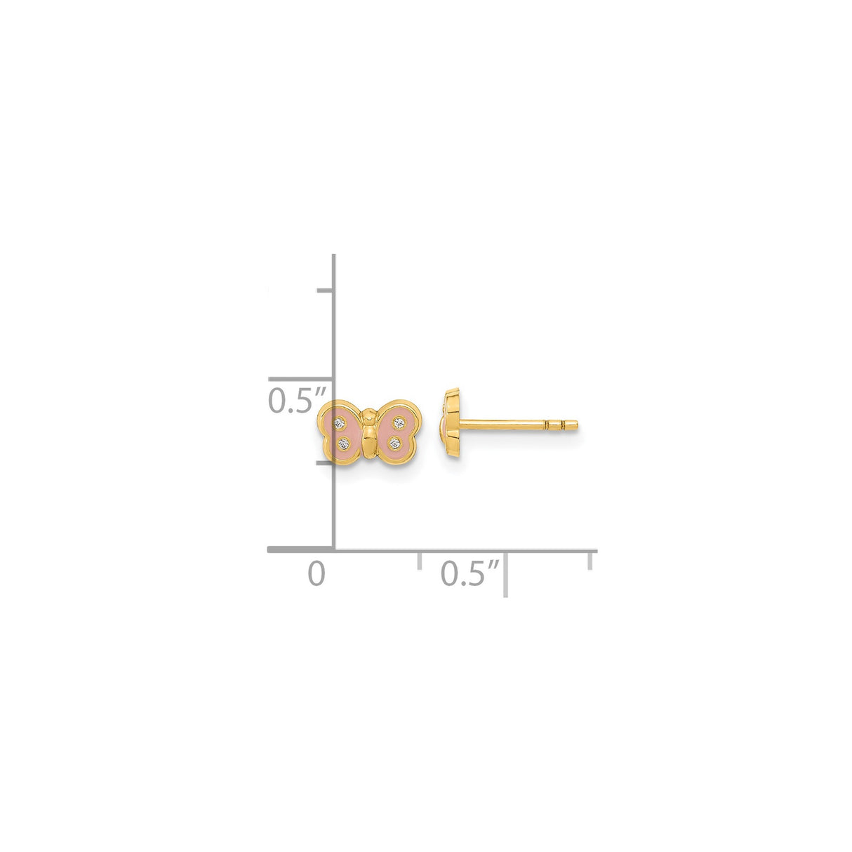 14k Yellow Gold Butterfly Stud Earrings with Pink Enamel and Cubic Zirconia Accents for Teen Girls