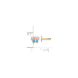 14k Yellow Gold Butterfly Stud Earrings with Pink and Blue Enamel, Screw Back, Toddler Jewelry