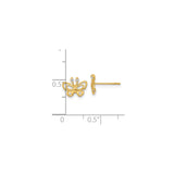 14k Yellow Gold Butterfly Stud Earrings with Cubic Zirconia, Openwork Design, Nature Inspired