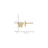 14k Yellow Gold Butterfly Stud Earrings with Cubic Zirconia Openwork Wings