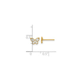 14k Yellow Gold Butterfly Stud Earrings with Cubic Zirconia, Nature Inspired Design for Women