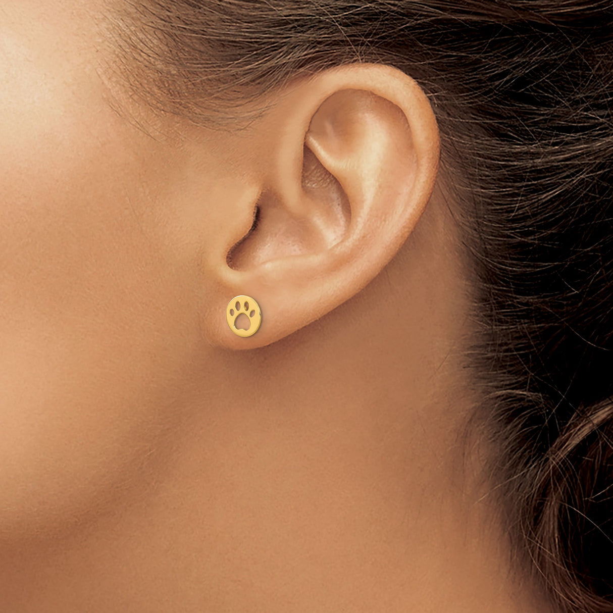 14k Yellow Gold Paw Print Stud Earrings, Cutout Animal Motif, Minimalist Pet Remembrance Jewelry