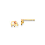 14k Yellow Gold Elephant Stud Earrings with Rose Gold Ears, Mother of Pearl, Playful Animal Design