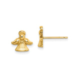 14k Yellow Gold Angel Stud Earrings, Christian Religious Jewelry for Women
