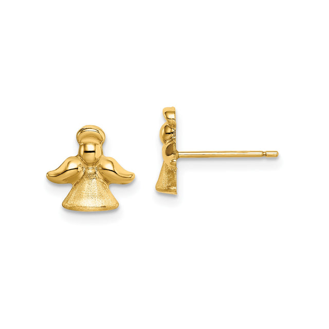 14k Yellow Gold Angel Stud Earrings, Christian Religious Jewelry for Women