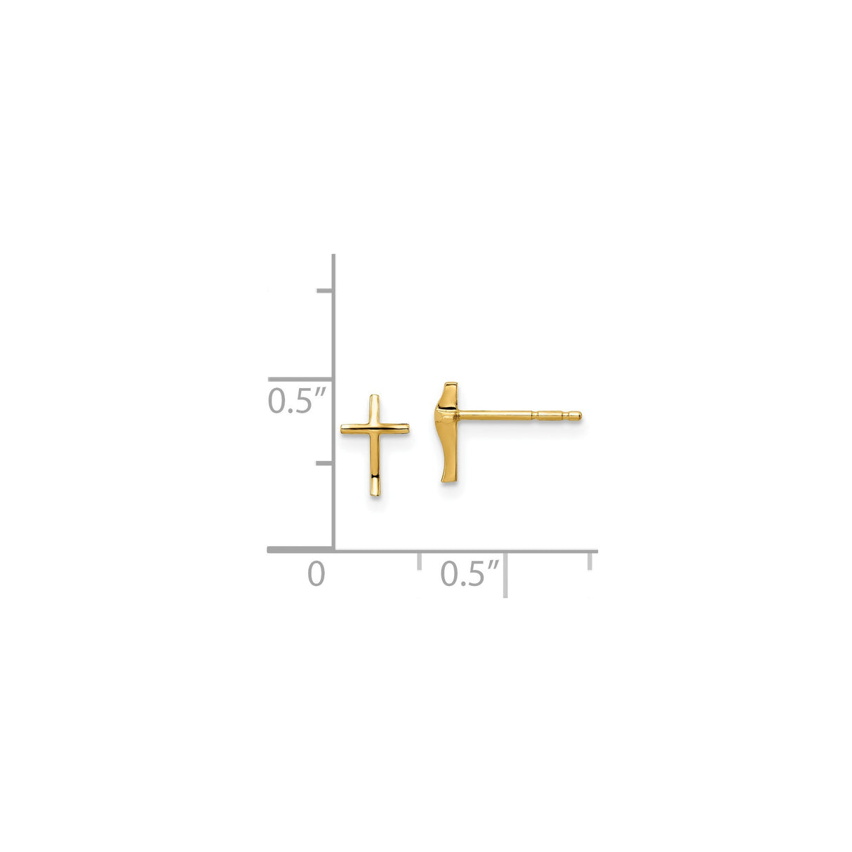 14k Yellow Gold Cross Stud Earrings, Religious Faith Symbol, Unisex Minimalist Design